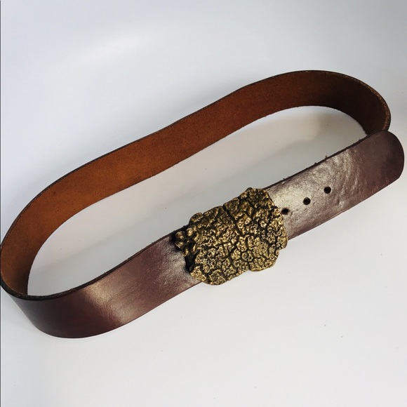 Vintage JB - crystallized gold - brass buckle brown leather belt sz 34 - Picture 6 of 12